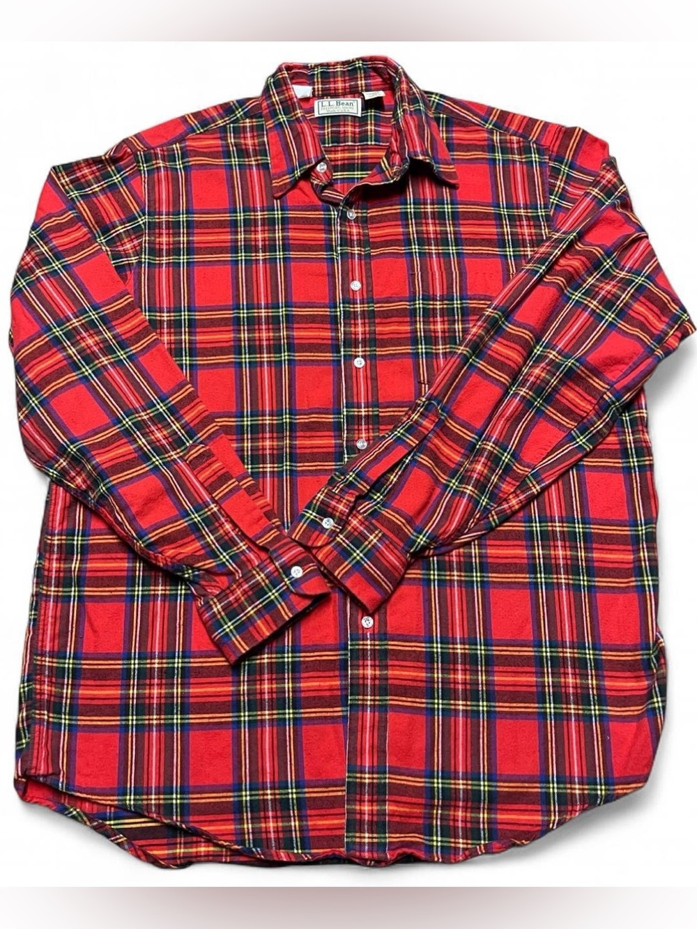 LL Bean Flannel Long Sleeve Red Plaid Tartan Vintage Shirt Cotton Mens Large